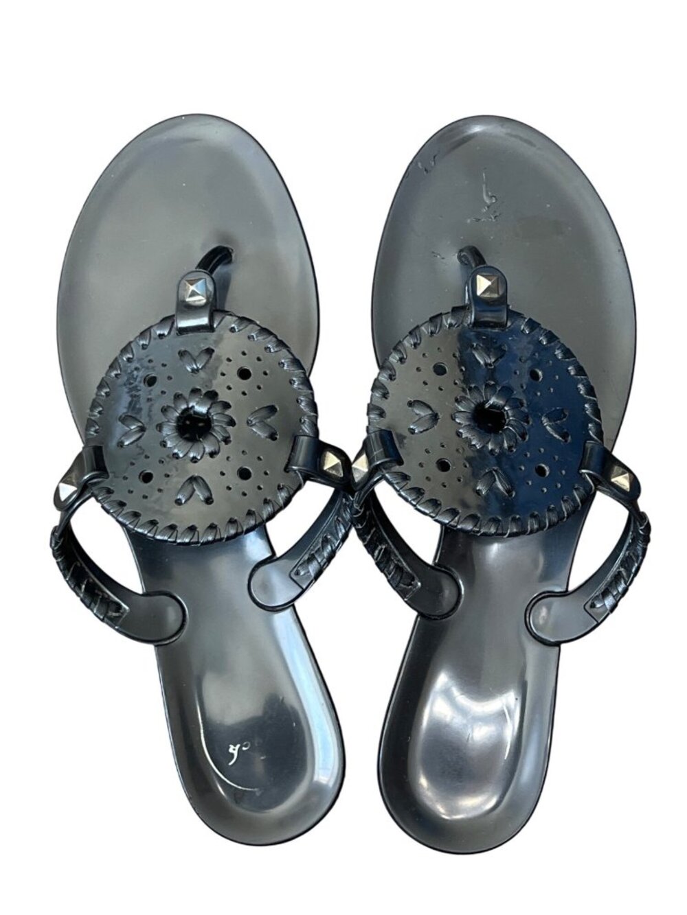 JACK ROGERS Georgica Jelly Sandals Black Medallion US Sz 8 EUC